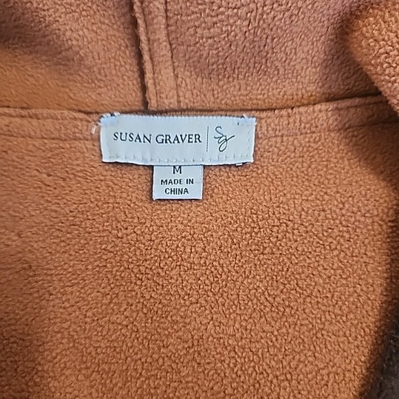 Susan Graver WeekendFleece Hooded Reversible Jacket Brown/Pumpkin Women's Medium - Picture 3 of 4